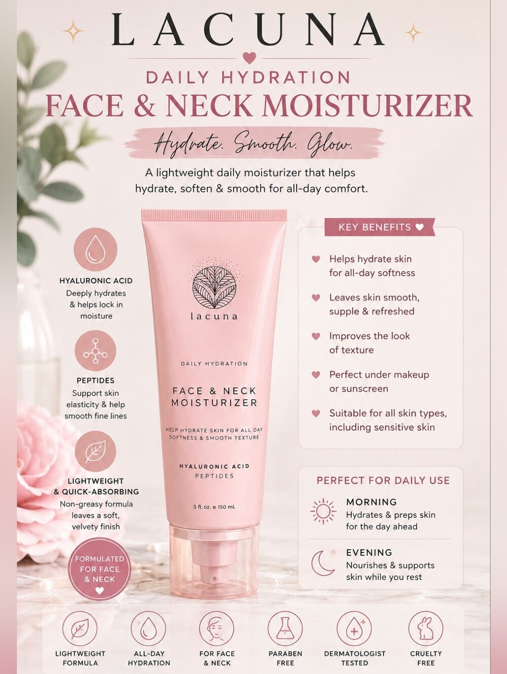 Lacuna Daily Hydration Fac & Neck Moisturizer - NEW